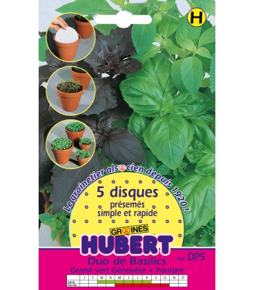5 Disques pr&eacute;sem&eacute;s duo de Basilics - Grand vert Genovese + Pourpre Rubin