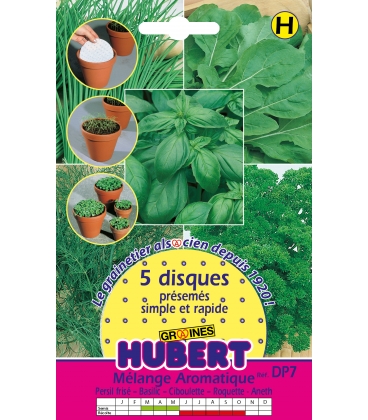 5 Disques Pr&eacute;sem&eacute;s M&eacute;lange de Graines Aromatiques - Persil fris&eacute; - Basilic - Ciboulette - Roquette - Aneth